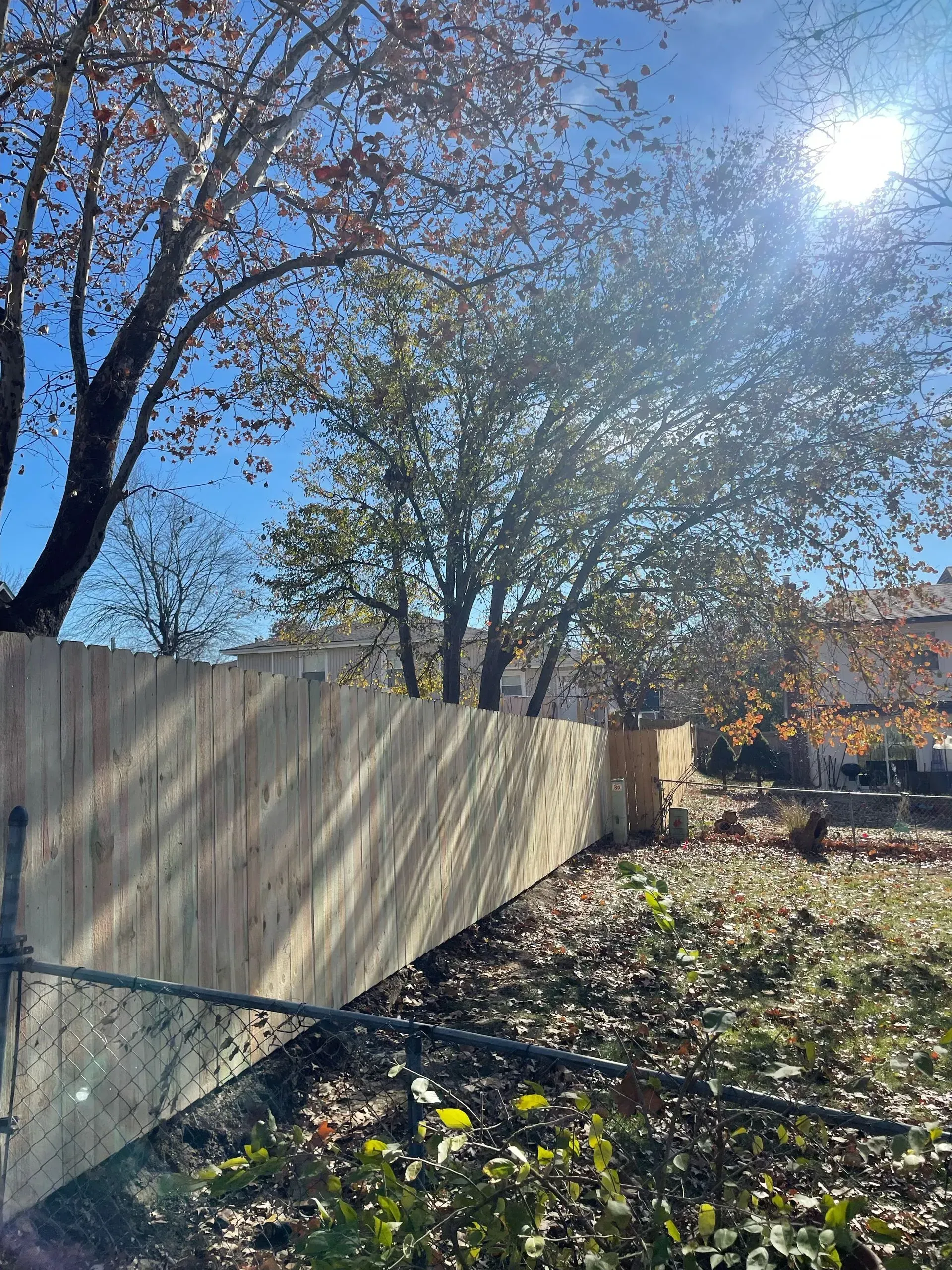 Cedar fence replacement in a Blue Springs 1990s subdivision by RKC Wood Care Pros