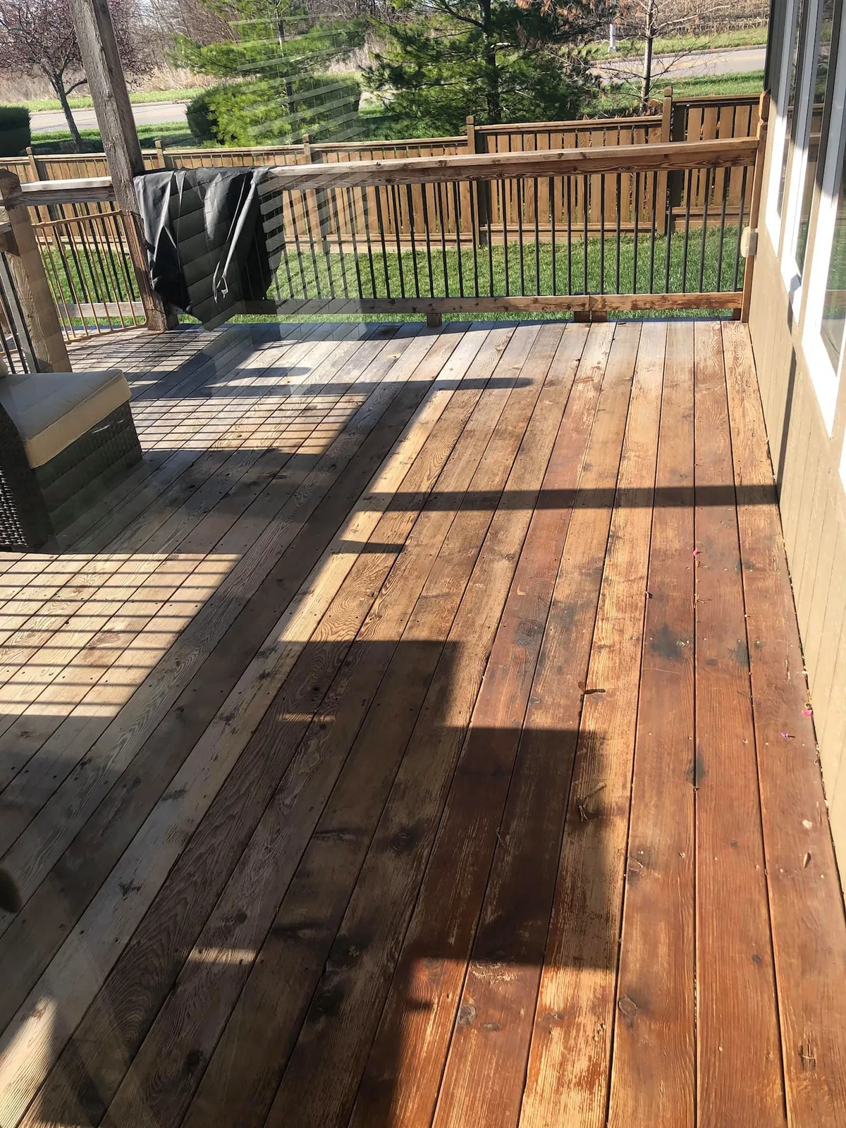 Pergola overhead view from deck surface in Spring Hill, KS after full stain application