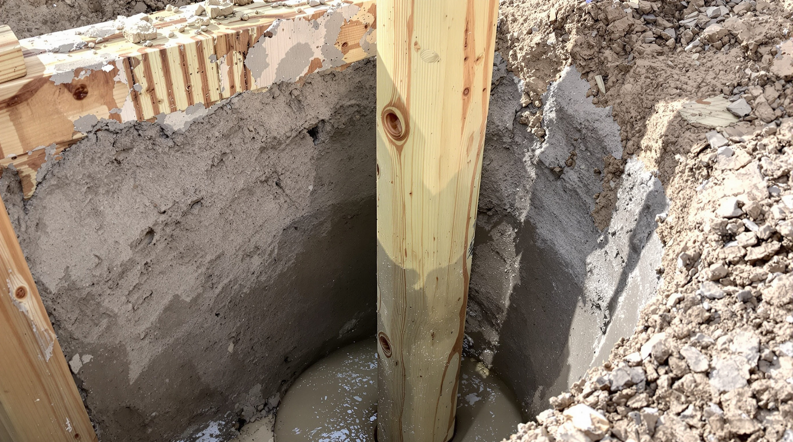 Fence post set 36 inches deep in poured concrete below the Kansas City frost line — RKC Wood Care Pros
